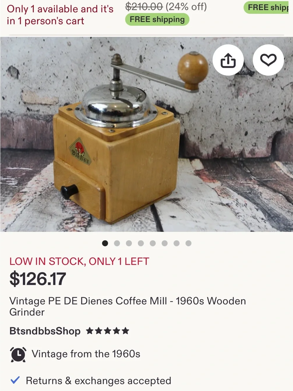 PE DE Peter Dienes Coffee Grinder circa 1930. Vintage